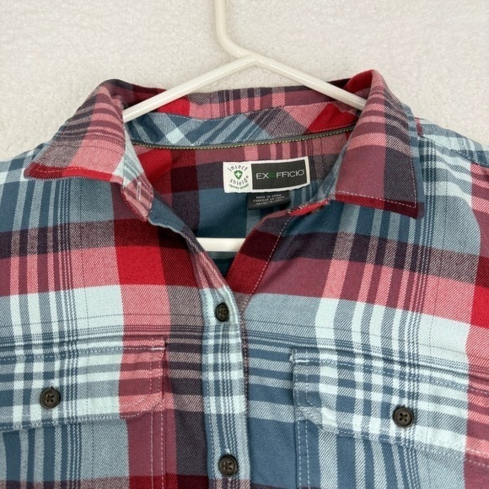 ExOfficio Flannel Shirt Womens M Plaid Button Up Long Sleeve - Picture 3 of 10